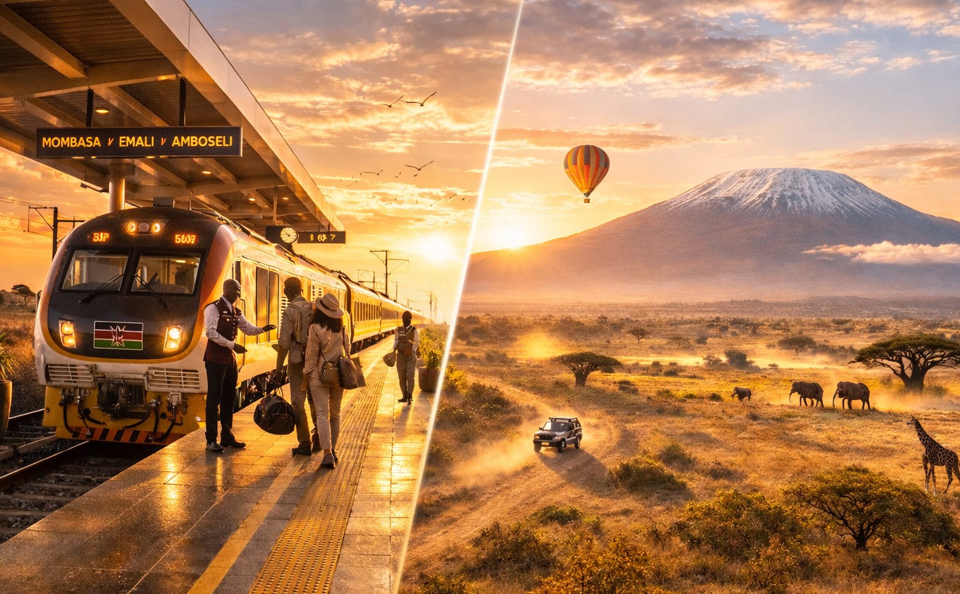 Madaraka Express (SGR Train) travelling through Kenya
