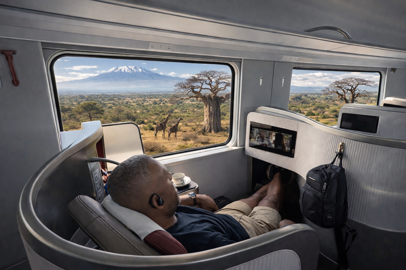 Premium cabin seating inside the Madaraka Express SGR train